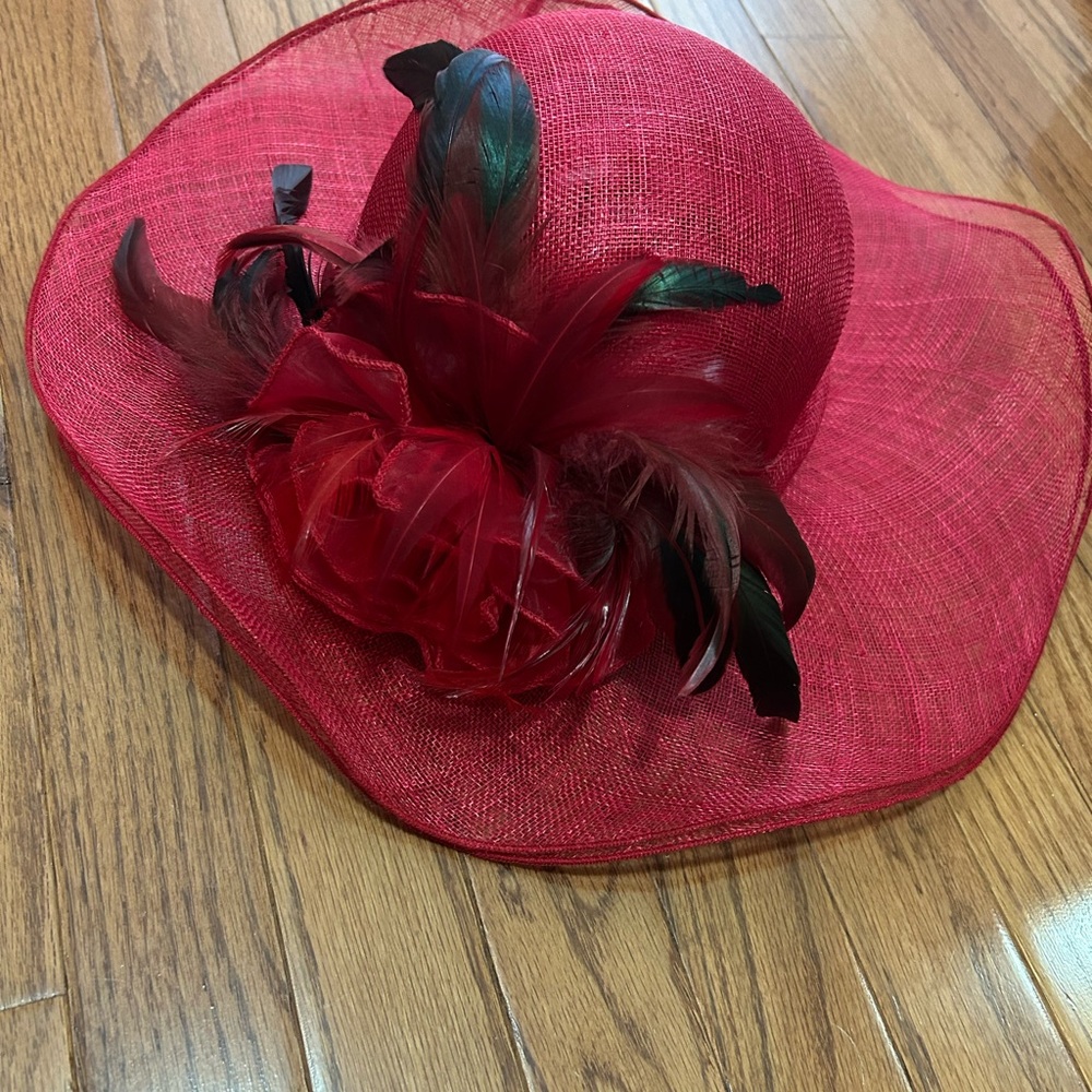 Scala Red and Black Feathered Women's Hat